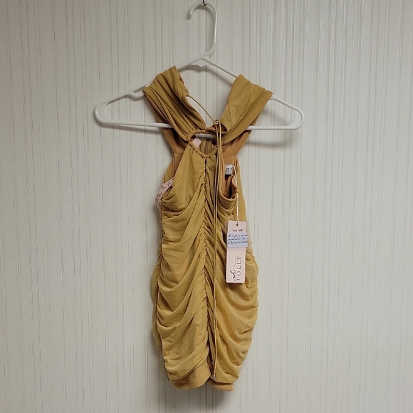 Oh Polly, women's  Gold Ruched Mini Dress Sz 8. New With Tags. Nylon, Elastane - Picture 1 of 7
